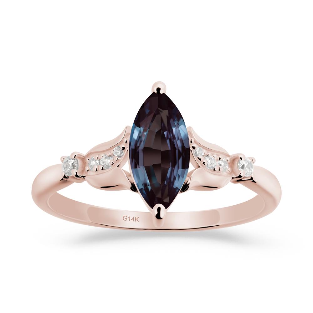 Marquise Alexandrite Floral Engagement Ring - LUO Jewelry #metal_14k rose gold