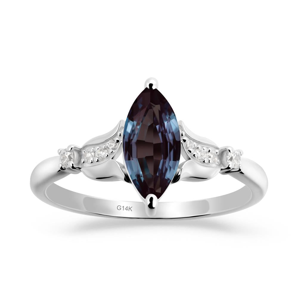Marquise Alexandrite Floral Engagement Ring - LUO Jewelry #metal_14k white gold