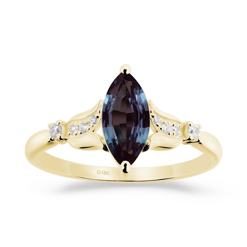 Marquise Alexandrite Floral Engagement Ring - LUO Jewelry #metal_18k yellow gold