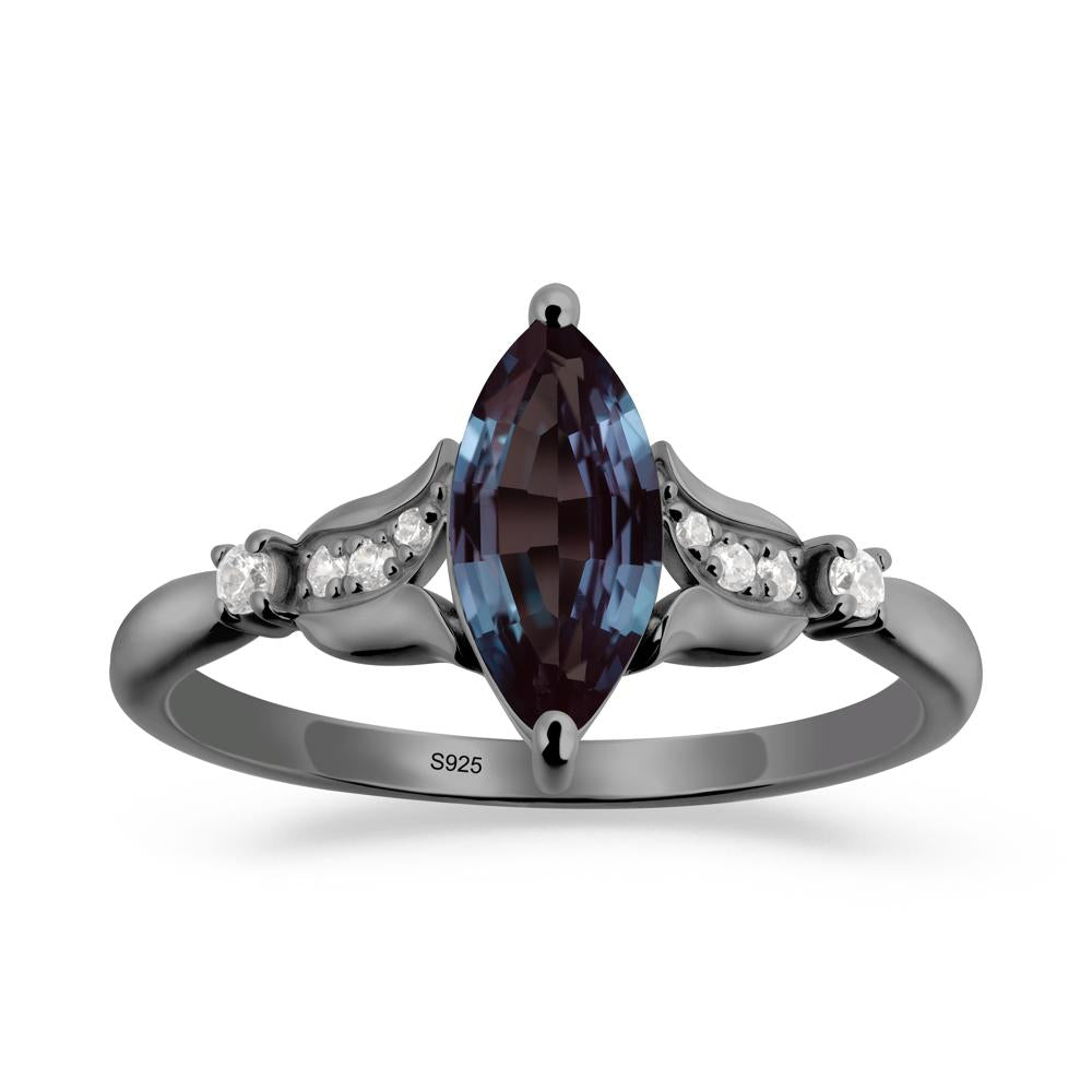 Marquise Alexandrite Floral Engagement Ring - LUO Jewelry #metal_black finish sterling silver