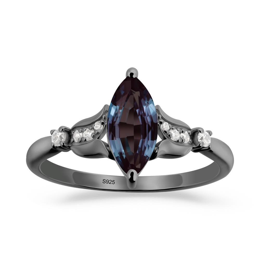 Marquise Alexandrite Floral Engagement Ring - LUO Jewelry #metal_black finish sterling silver