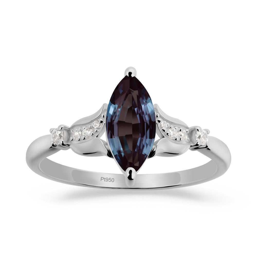 Marquise Alexandrite Floral Engagement Ring - LUO Jewelry #metal_platinum