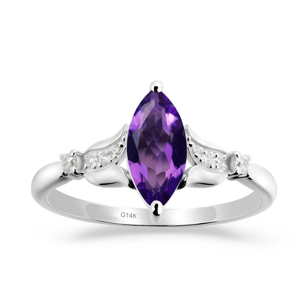 Marquise Amethyst Floral Engagement Ring - LUO Jewelry #metal_14k white gold