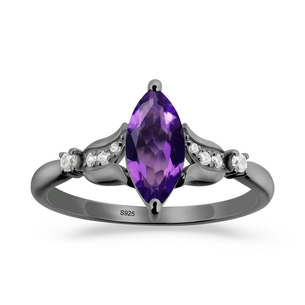 Marquise Amethyst Floral Engagement Ring - LUO Jewelry #metal_black finish sterling silver