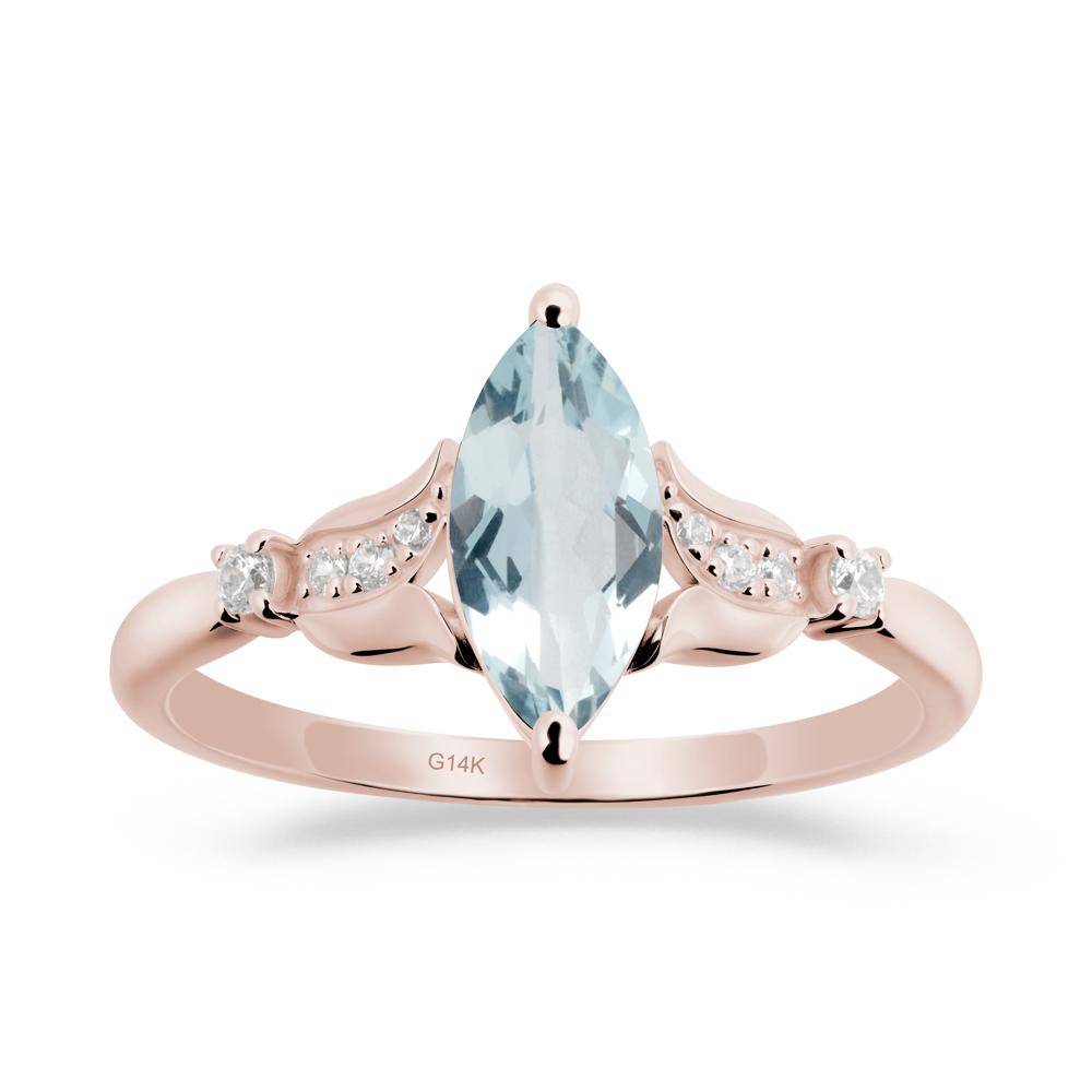 Marquise Aquamarine Floral Engagement Ring - LUO Jewelry #metal_14k rose gold