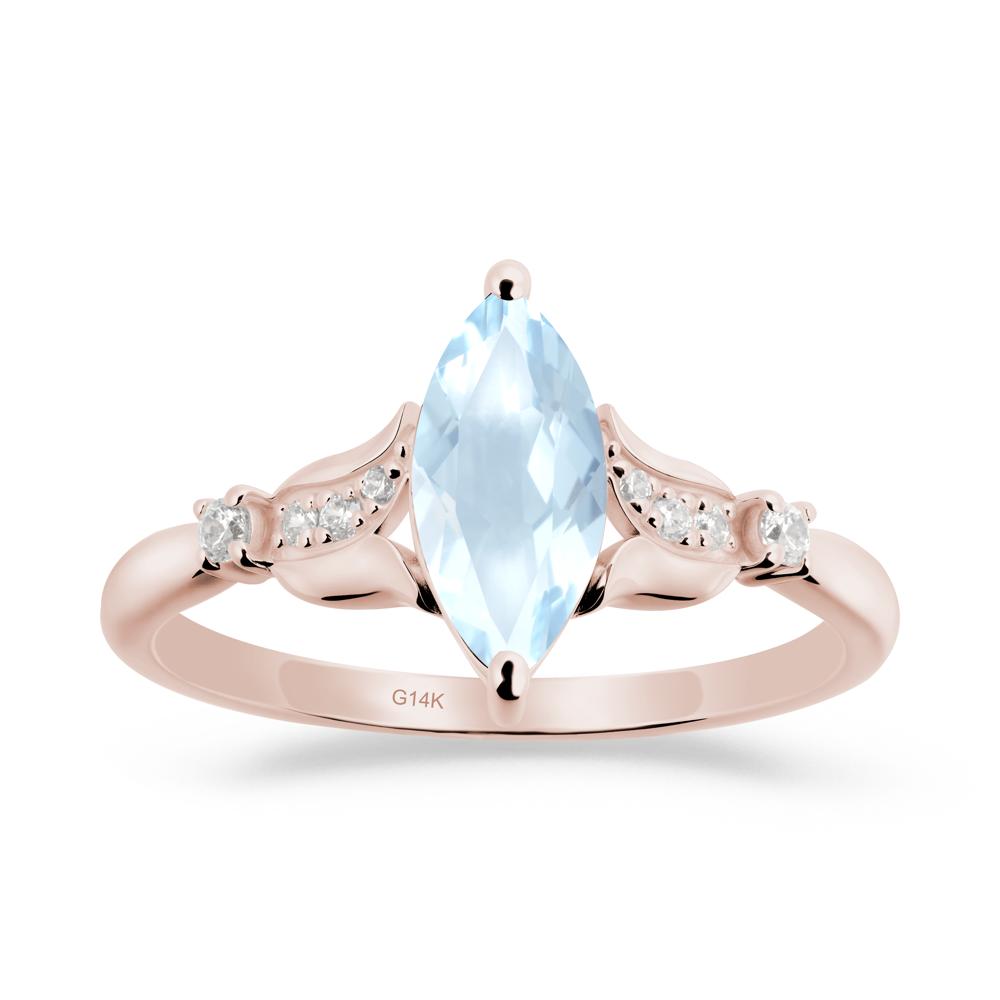Marquise Aquamarine Floral Engagement Ring - LUO Jewelry #metal_14k rose gold