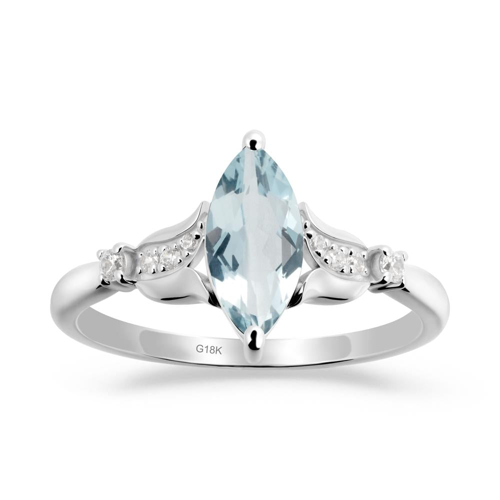 Marquise Aquamarine Floral Engagement Ring - LUO Jewelry #metal_18k white gold