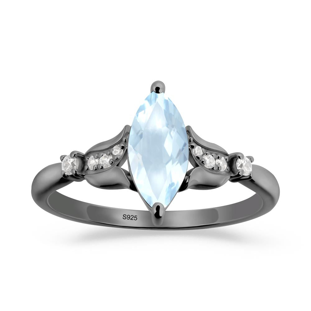 Marquise Aquamarine Floral Engagement Ring - LUO Jewelry #metal_black finish sterling silver