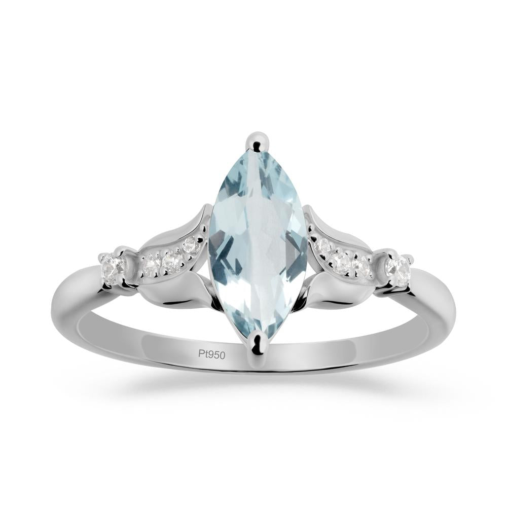 Marquise Aquamarine Floral Engagement Ring - LUO Jewelry #metal_platinum