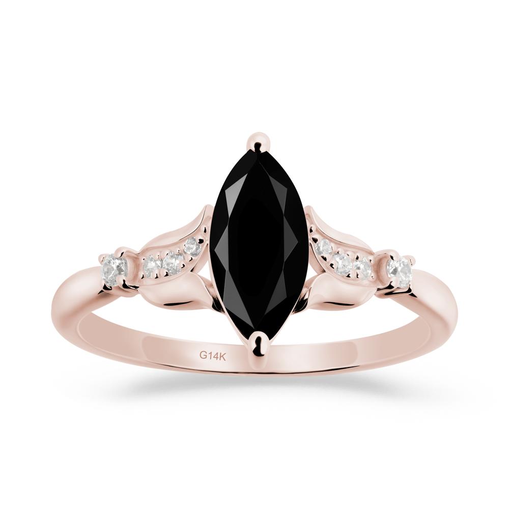 Marquise Black Spinel Floral Engagement Ring - LUO Jewelry #metal_14k rose gold
