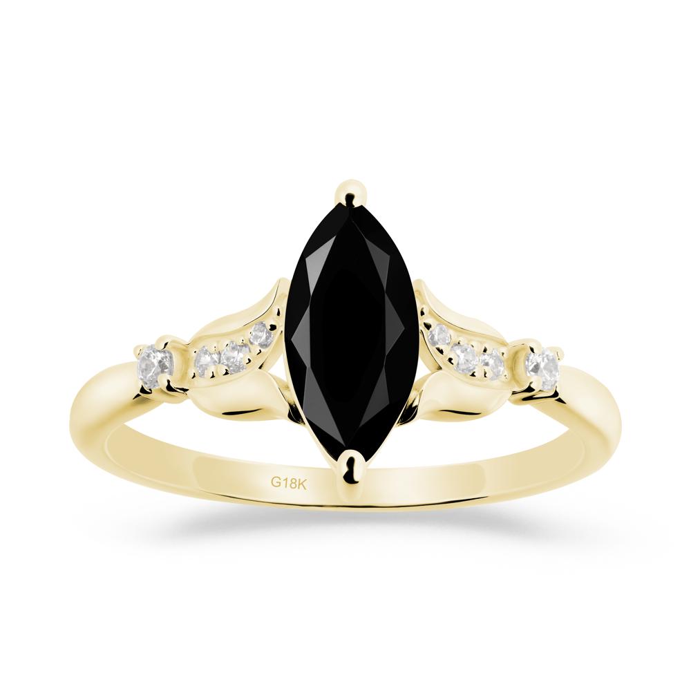 Marquise Black Spinel Floral Engagement Ring - LUO Jewelry #metal_18k yellow gold