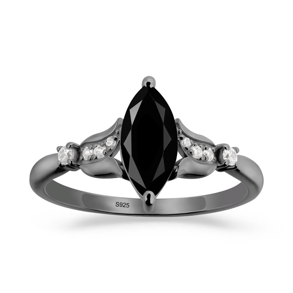 Marquise Black Spinel Floral Engagement Ring - LUO Jewelry #metal_black finish sterling silver