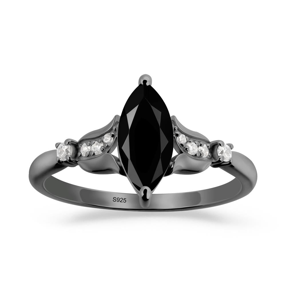 Marquise Black Spinel Floral Engagement Ring - LUO Jewelry #metal_black finish sterling silver