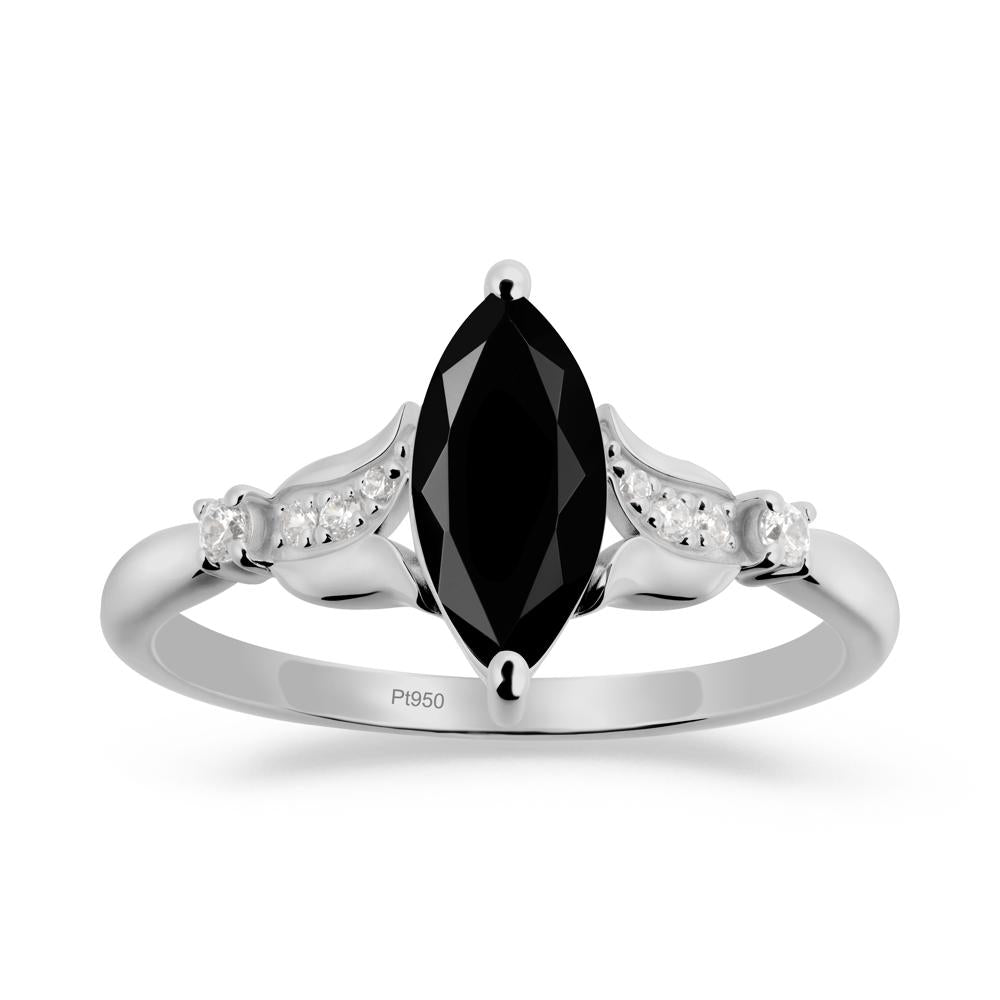 Marquise Black Spinel Floral Engagement Ring - LUO Jewelry #metal_platinum