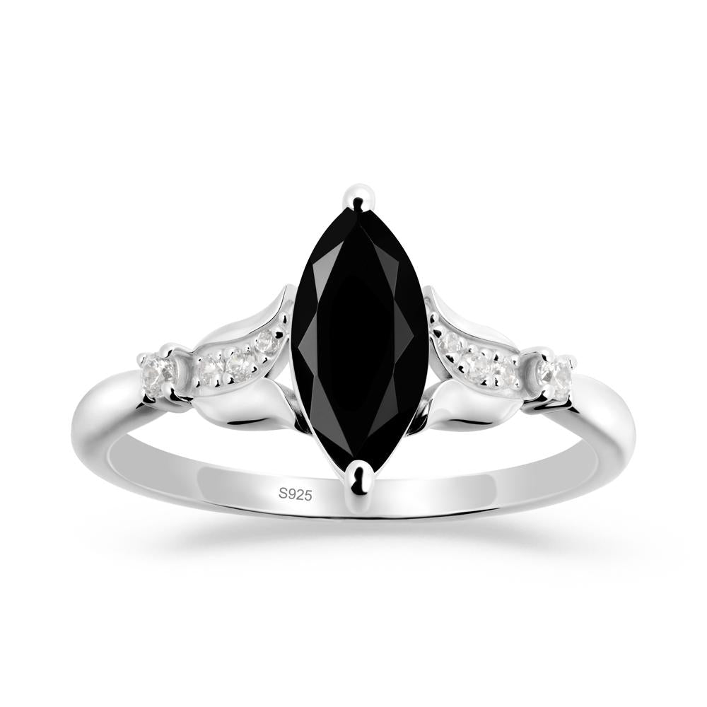 Marquise Black Spinel Floral Engagement Ring - LUO Jewelry #metal_sterling silver