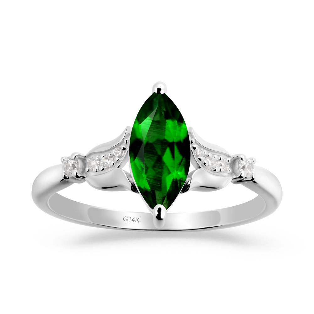 Marquise Diopside Floral Engagement Ring - LUO Jewelry #metal_14k white gold