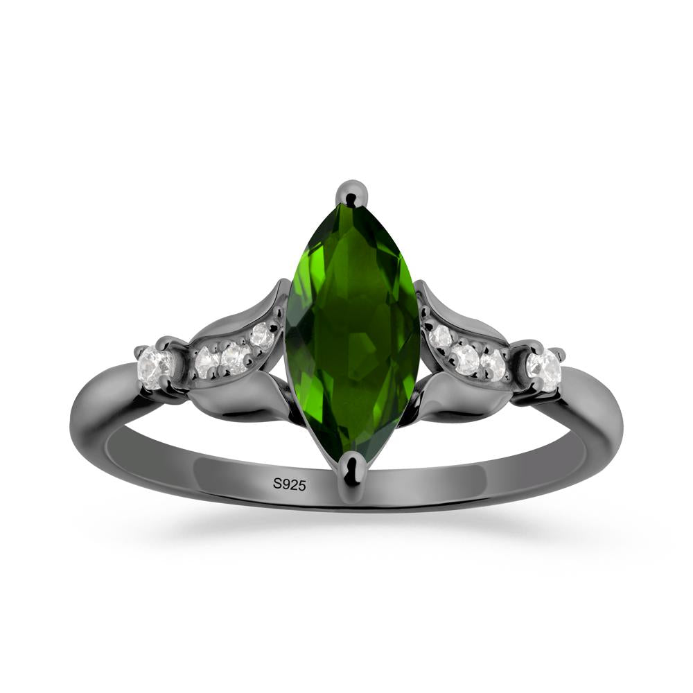 Marquise Diopside Floral Engagement Ring - LUO Jewelry #metal_black finish sterling silver