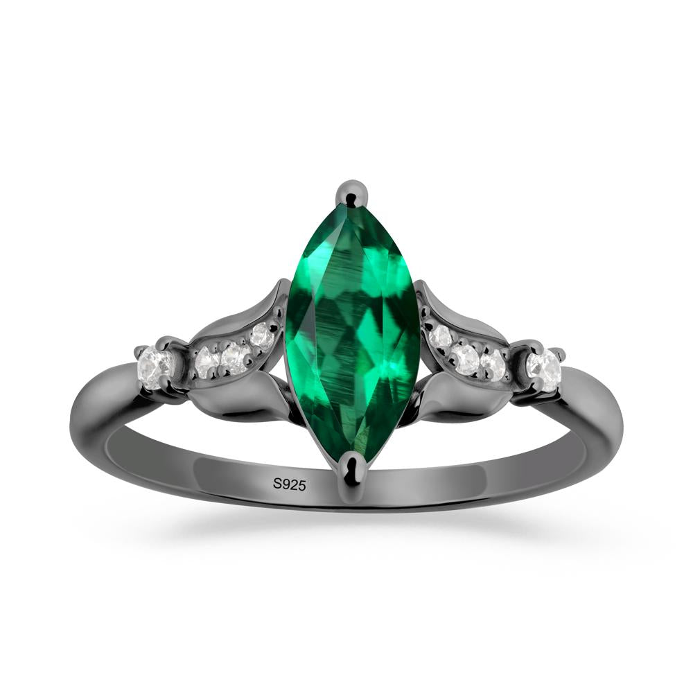 Marquise Emerald Floral Engagement Ring - LUO Jewelry #metal_black finish sterling silver