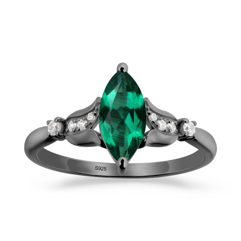 Marquise Emerald Floral Engagement Ring - LUO Jewelry #metal_black finish sterling silver