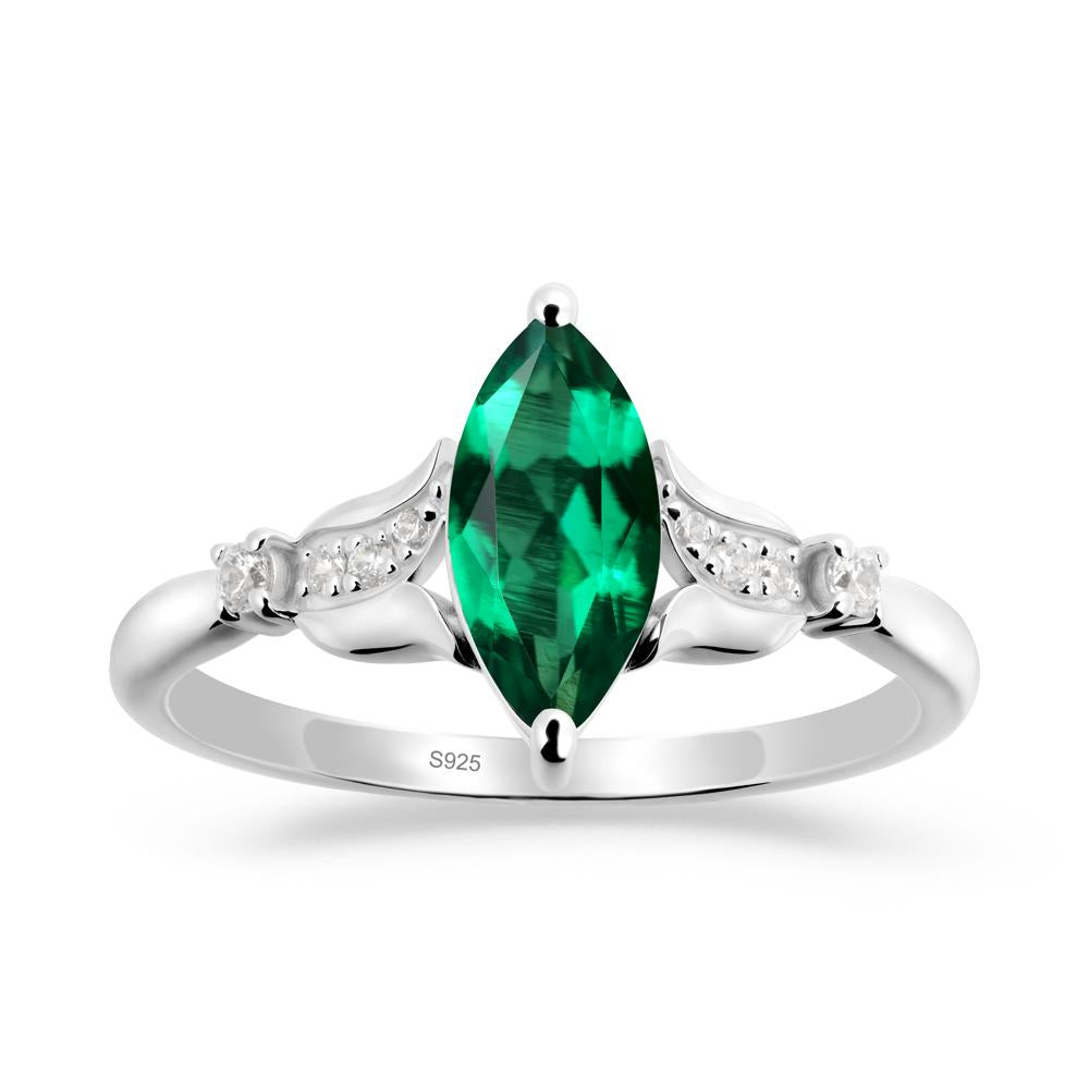 Marquise Emerald Floral Engagement Ring - LUO Jewelry #metal_sterling silver