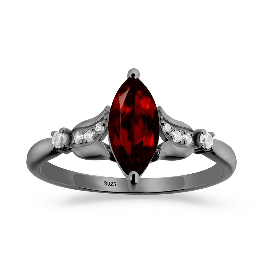 Marquise Garnet Floral Engagement Ring - LUO Jewelry #metal_black finish sterling silver