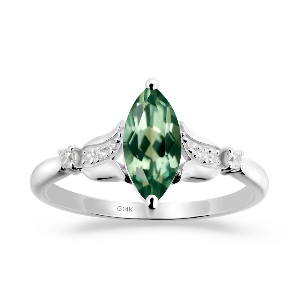 Marquise Green Sapphire Floral Engagement Ring - LUO Jewelry #metal_14k white gold