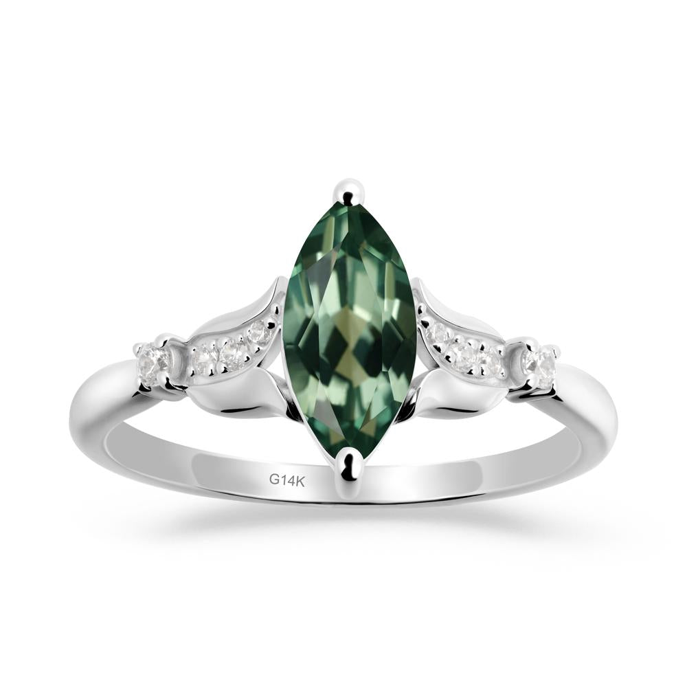 Marquise Green Sapphire Floral Engagement Ring - LUO Jewelry #metal_14k white gold
