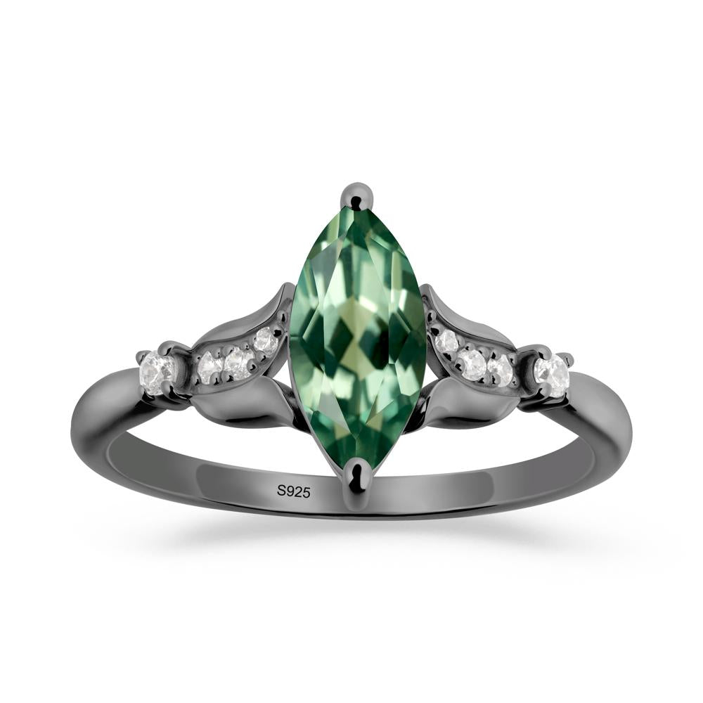 Marquise Green Sapphire Floral Engagement Ring - LUO Jewelry #metal_black finish sterling silver