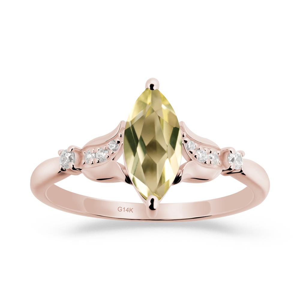 Marquise Lemon Quartz Floral Engagement Ring - LUO Jewelry #metal_14k rose gold