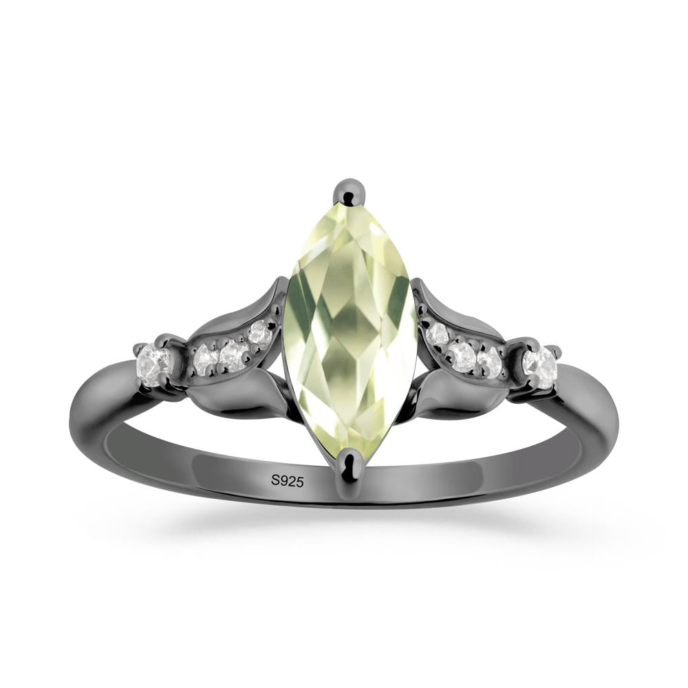 Marquise Lemon Quartz Floral Engagement Ring - LUO Jewelry #metal_black finish sterling silver