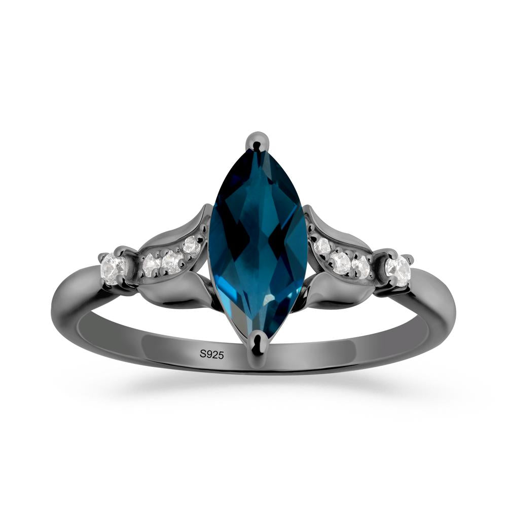 Marquise London Blue Topaz Floral Engagement Ring - LUO Jewelry #metal_black finish sterling silver