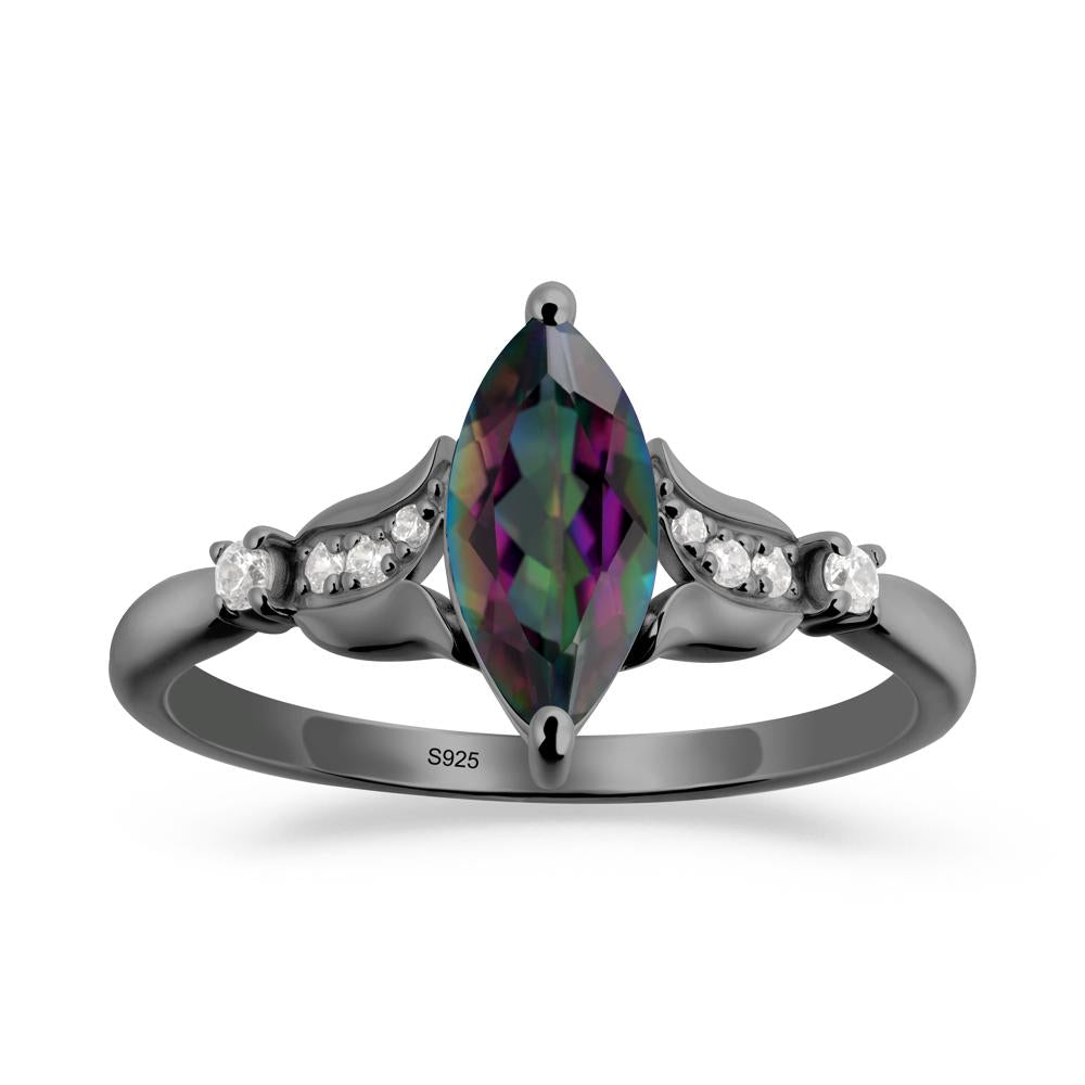 Marquise Mystic Topaz Floral Engagement Ring - LUO Jewelry #metal_black finish sterling silver