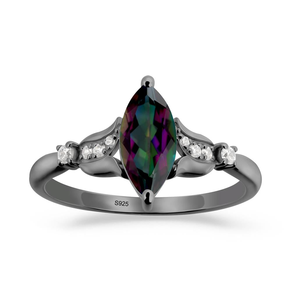 Marquise Mystic Topaz Floral Engagement Ring - LUO Jewelry #metal_black finish sterling silver