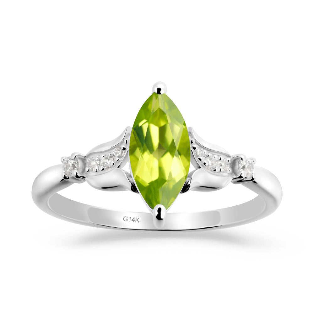 Marquise Peridot Floral Engagement Ring - LUO Jewelry #metal_14k white gold