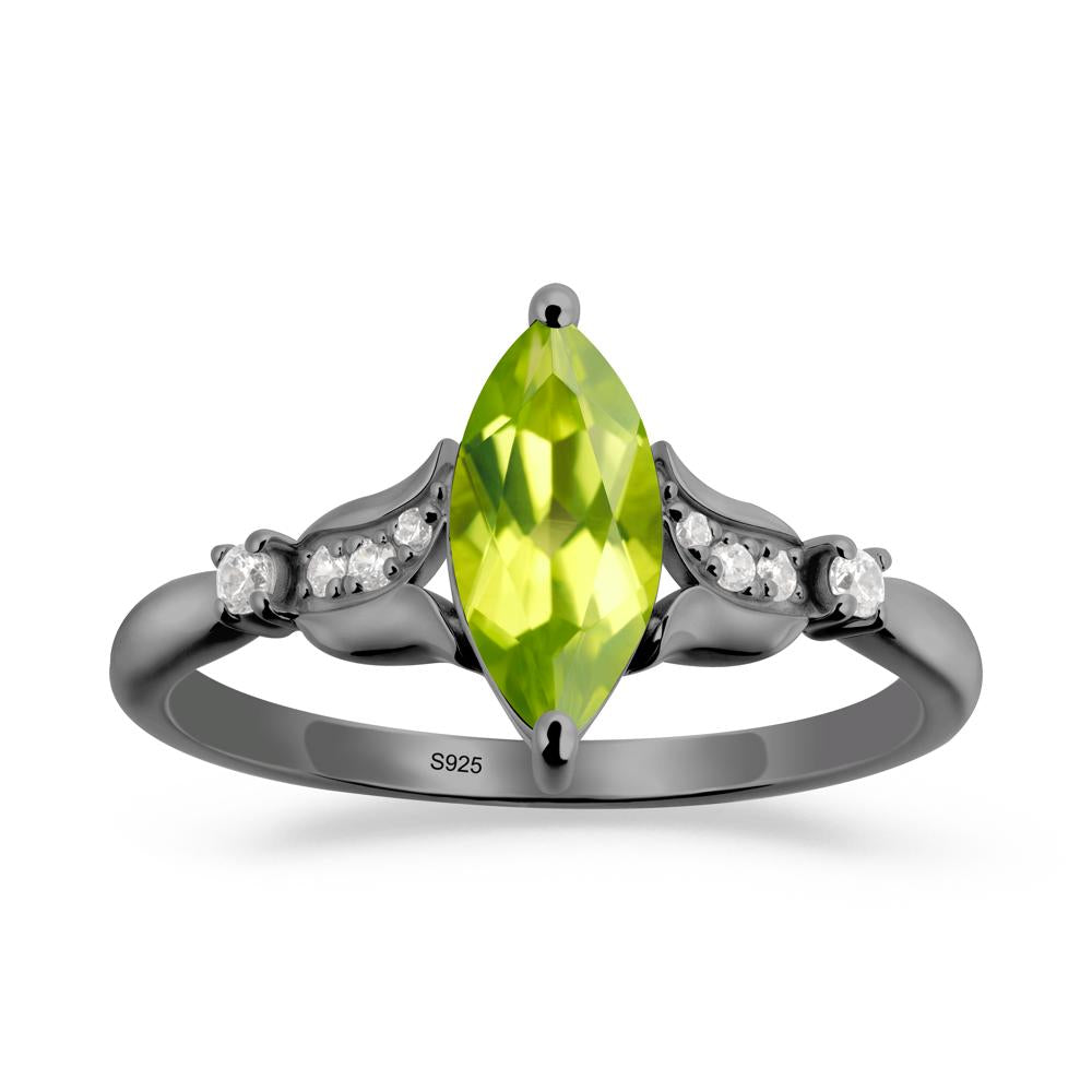 Marquise Peridot Floral Engagement Ring - LUO Jewelry #metal_black finish sterling silver