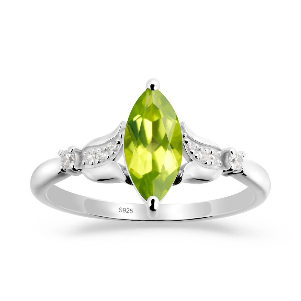 Marquise Peridot Floral Engagement Ring - LUO Jewelry #metal_sterling silver