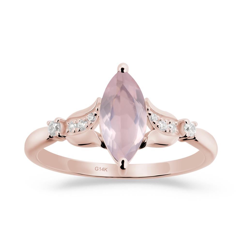 Marquise Rose Quartz Floral Engagement Ring - LUO Jewelry #metal_14k rose gold