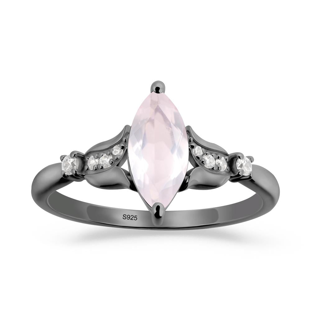 Marquise Rose Quartz Floral Engagement Ring - LUO Jewelry #metal_black finish sterling silver