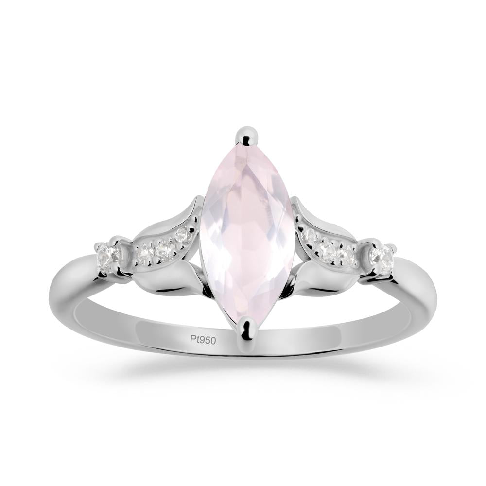 Marquise Rose Quartz Floral Engagement Ring - LUO Jewelry #metal_platinum