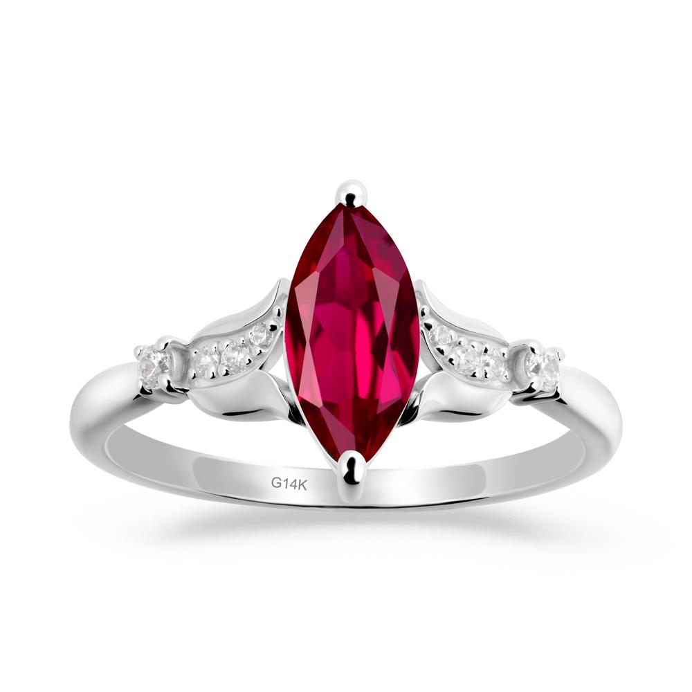 Marquise Ruby Floral Engagement Ring - LUO Jewelry #metal_14k white gold