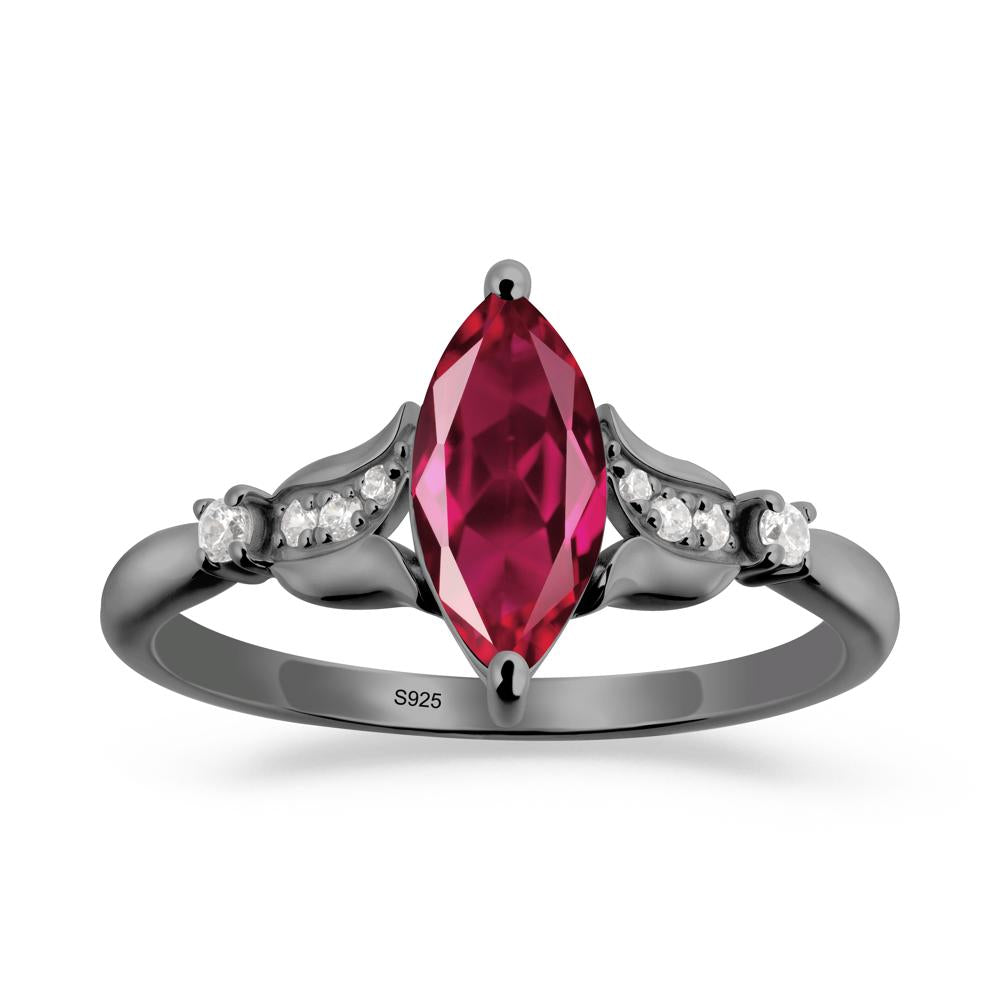 Marquise Ruby Floral Engagement Ring - LUO Jewelry #metal_black finish sterling silver