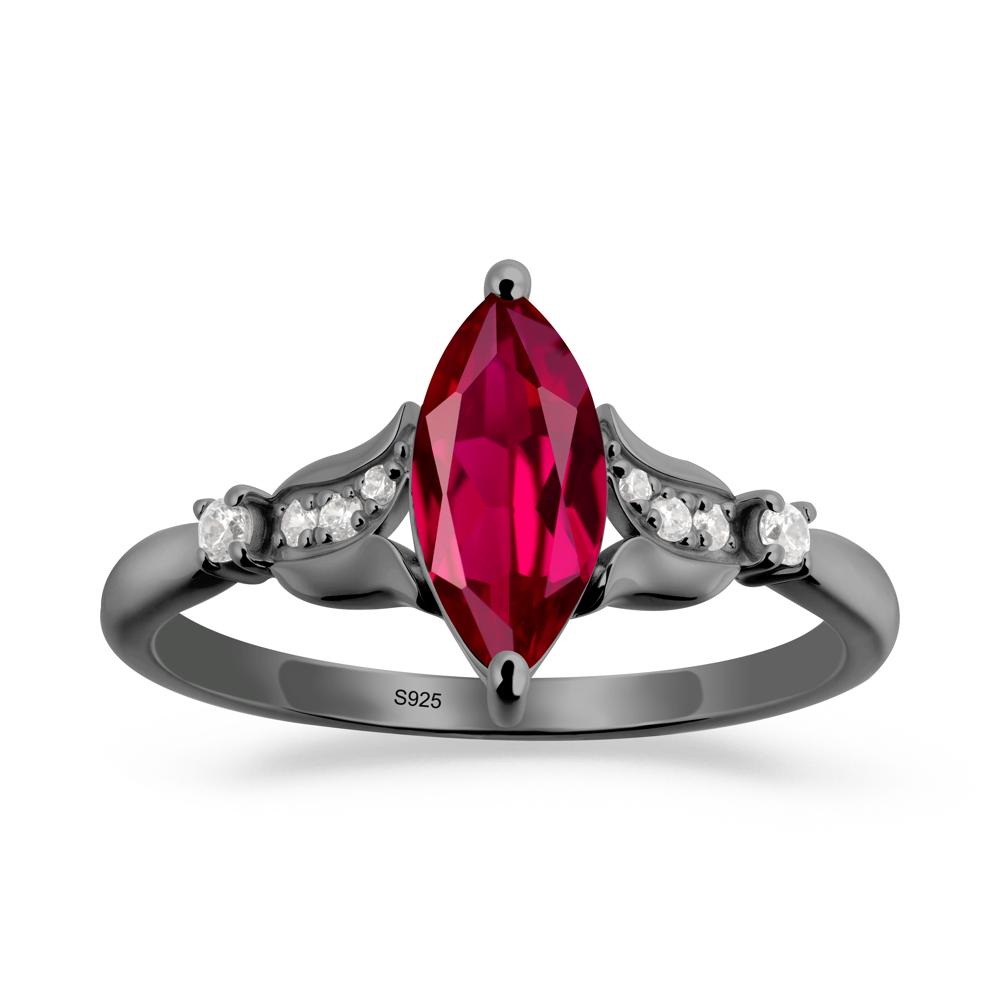 Marquise Ruby Floral Engagement Ring - LUO Jewelry #metal_black finish sterling silver