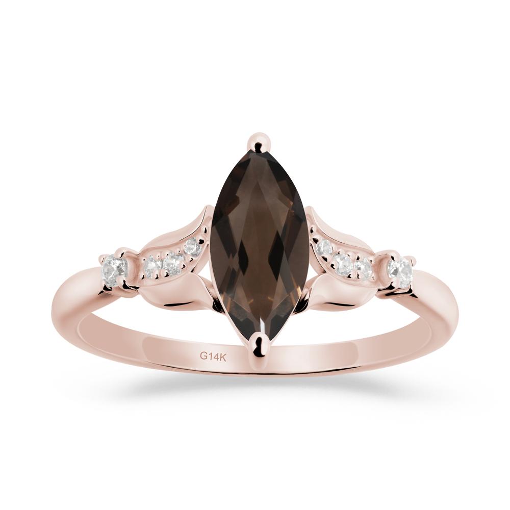 Marquise Smoky Quartz Floral Engagement Ring - LUO Jewelry #metal_14k rose gold