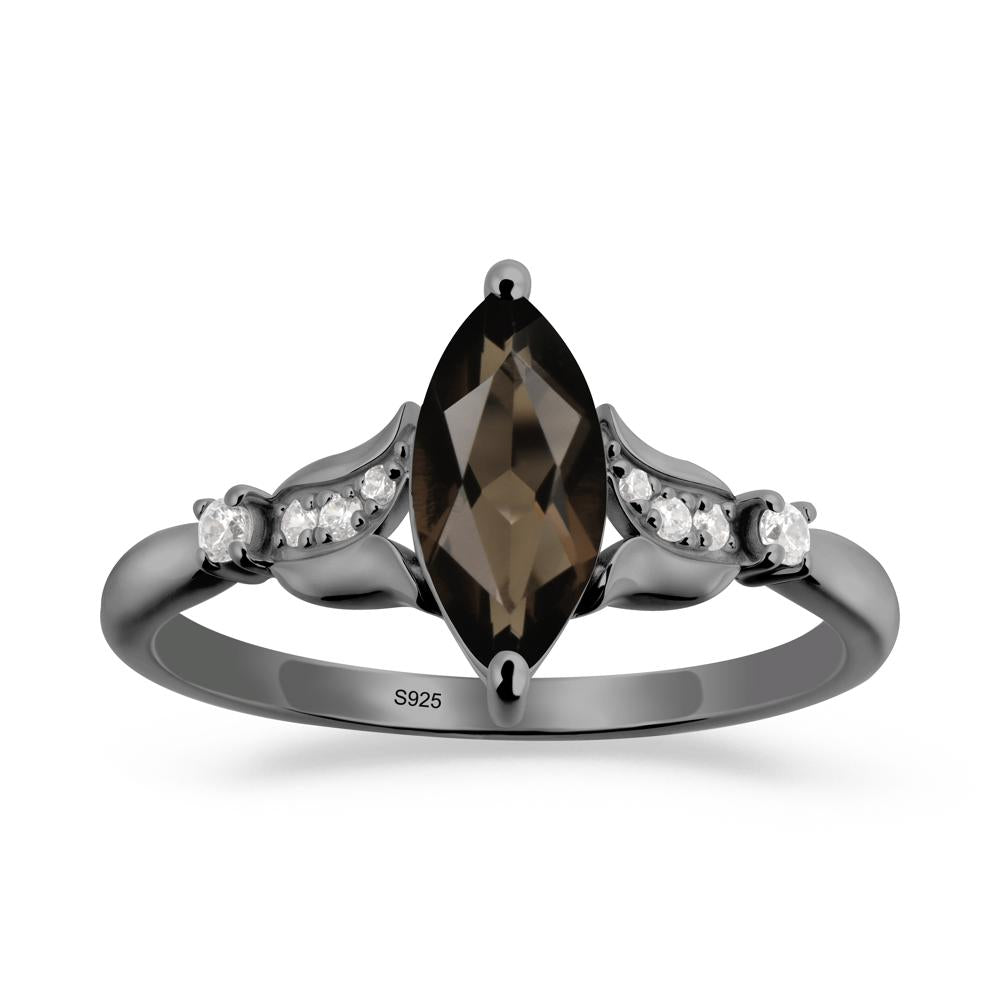 Marquise Smoky Quartz Floral Engagement Ring - LUO Jewelry #metal_black finish sterling silver