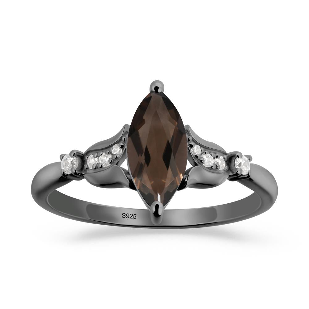 Marquise Smoky Quartz Floral Engagement Ring - LUO Jewelry #metal_black finish sterling silver