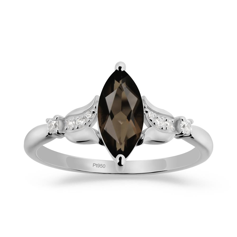 Marquise Smoky Quartz Floral Engagement Ring - LUO Jewelry #metal_platinum