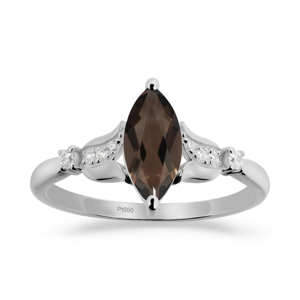 Marquise Smoky Quartz Floral Engagement Ring - LUO Jewelry #metal_platinum