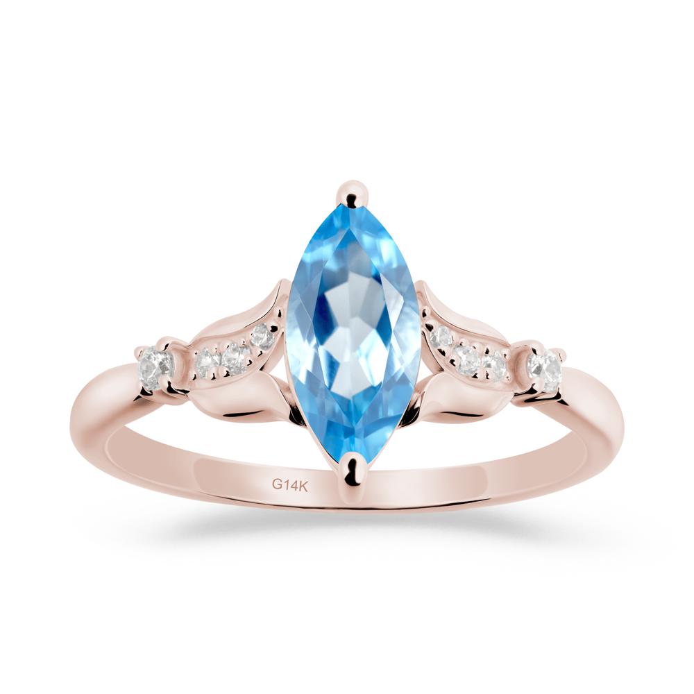 Marquise Swiss Blue Topaz Floral Engagement Ring - LUO Jewelry #metal_14k rose gold