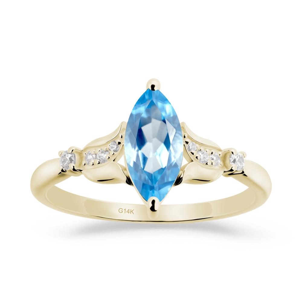 Marquise Swiss Blue Topaz Floral Engagement Ring - LUO Jewelry #metal_14k yellow gold