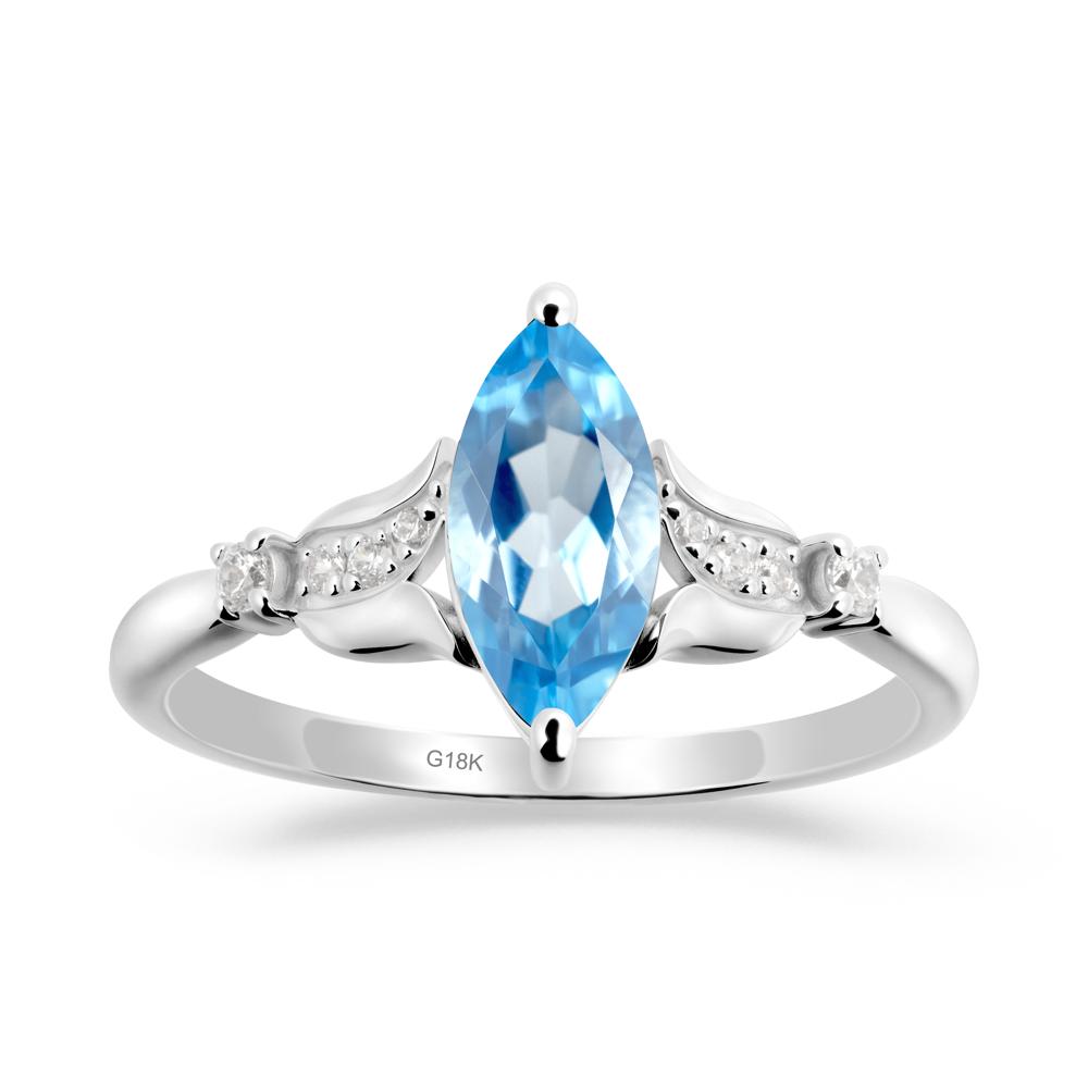 Marquise Swiss Blue Topaz Floral Engagement Ring - LUO Jewelry #metal_18k white gold